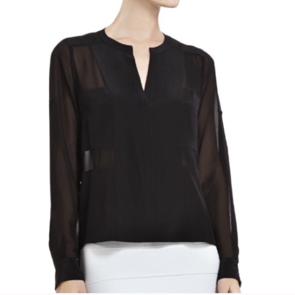 BCBGMAXAZRIA Gael Patchwork Silk Blouse